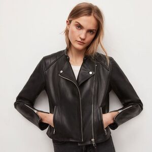 Allsaints Neve Tab Neck Leather Biker Jacket - US 10